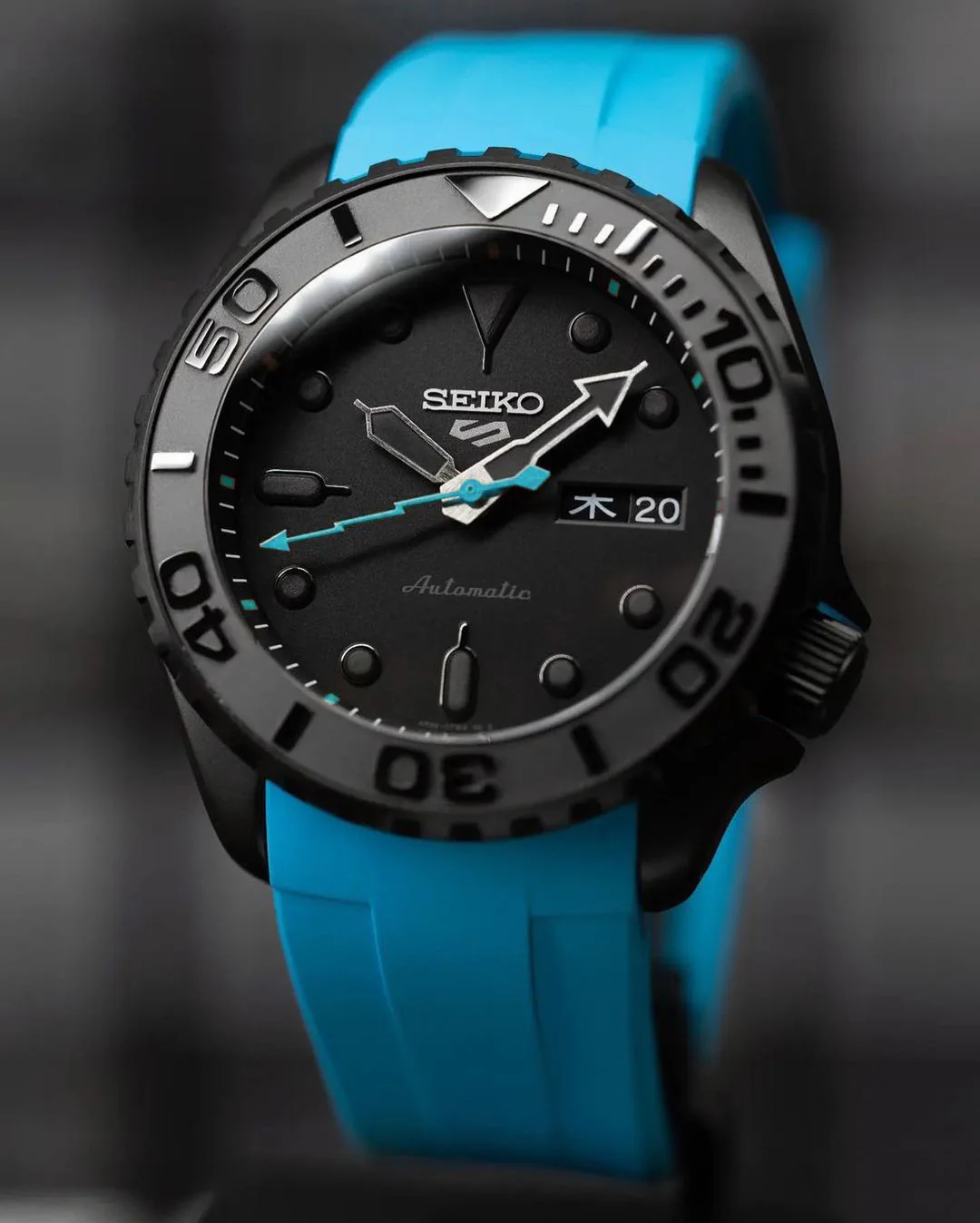 Chapter Ring - SKX007/SRPD - Matt Black w Markers (Turquoise) - Image 3