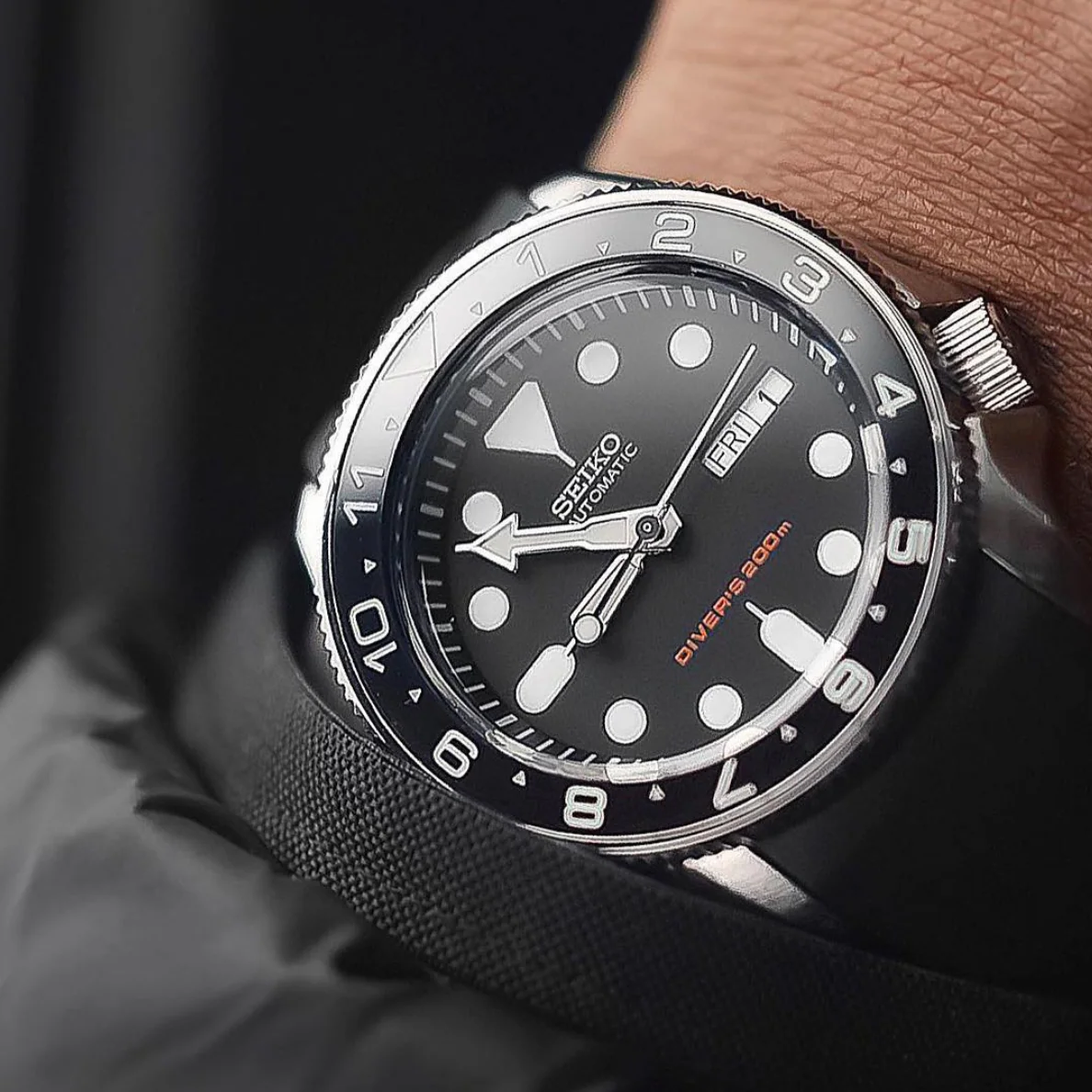 Ceramic Insert - SKX Dual Time Black - Luminous Aquaris - Image 3